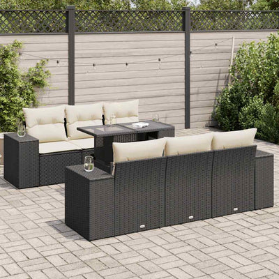 7 Piece Garden Sofa Set with Cushions Black Poly Rattan