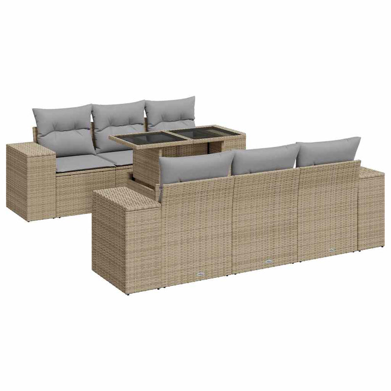 7 Piece Garden Sofa Set with Cushions Beige Poly Rattan