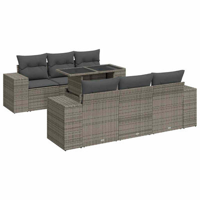 7 Piece Garden Sofa Set with Cushions Grey Poly Rattan