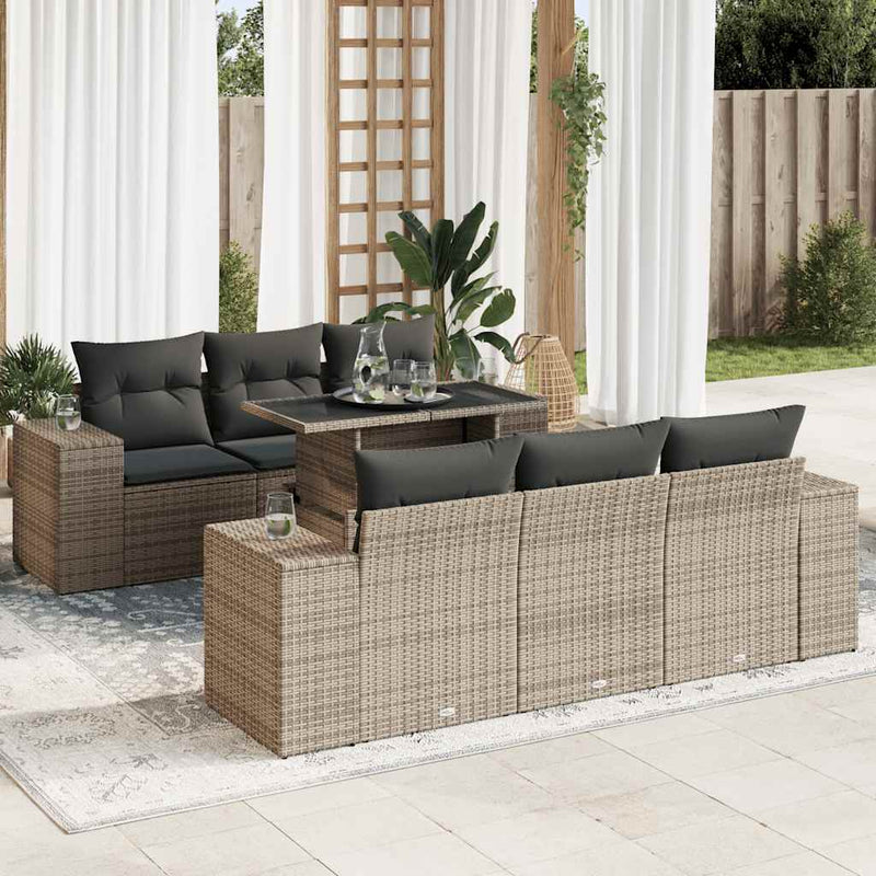 7 Piece Garden Sofa Set with Cushions Grey Poly Rattan