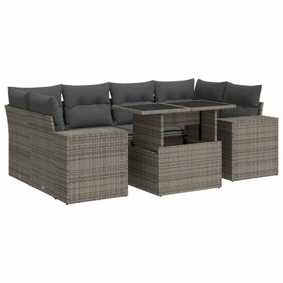 7 Piece Garden Sofa Set with Cushions Grey Poly Rattan