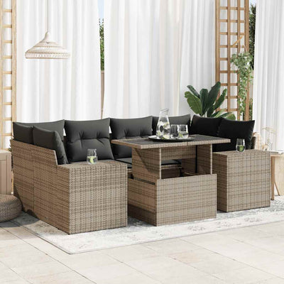 7 Piece Garden Sofa Set with Cushions Grey Poly Rattan