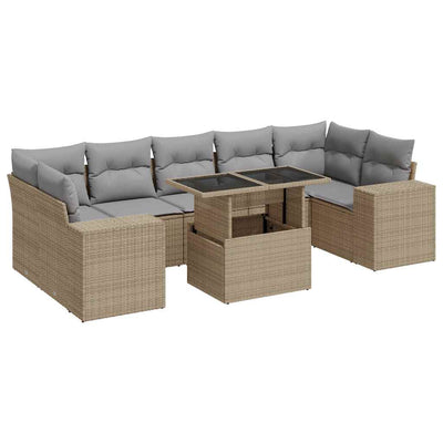 8 Piece Garden Sofa Set with Cushions Beige Poly Rattan