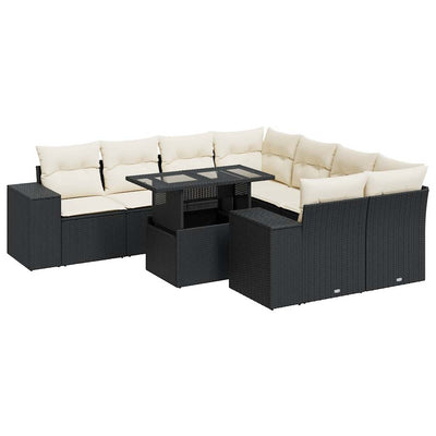 9 Piece Garden Sofa Set with Cushions Black Poly Rattan