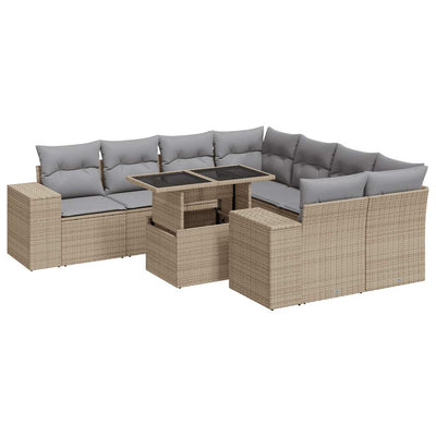 9 Piece Garden Sofa Set with Cushions Beige Poly Rattan