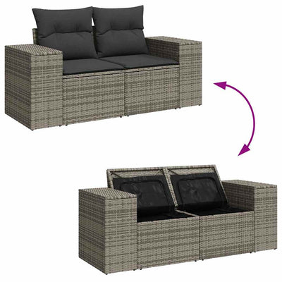 9 Piece Garden Sofa Set with Cushions Grey Poly Rattan