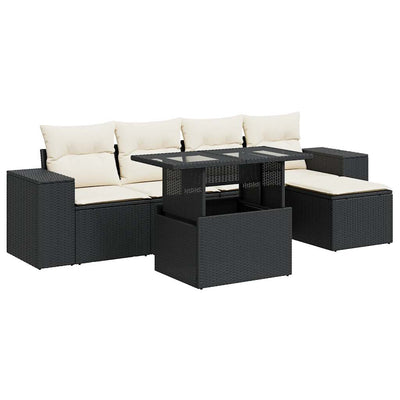 6 Piece Garden Sofa Set with Cushions Black Poly Rattan