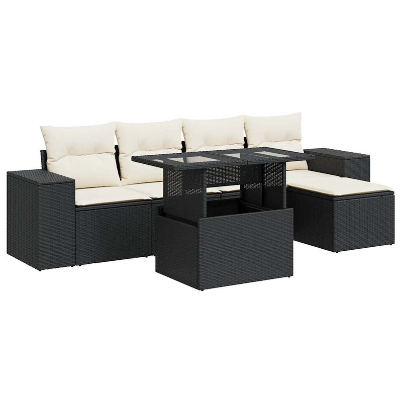 6 Piece Garden Sofa Set with Cushions Black Poly Rattan