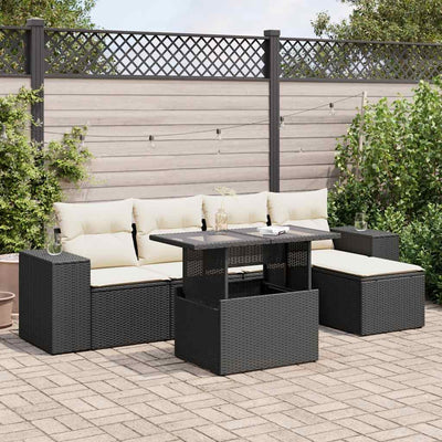 6 Piece Garden Sofa Set with Cushions Black Poly Rattan