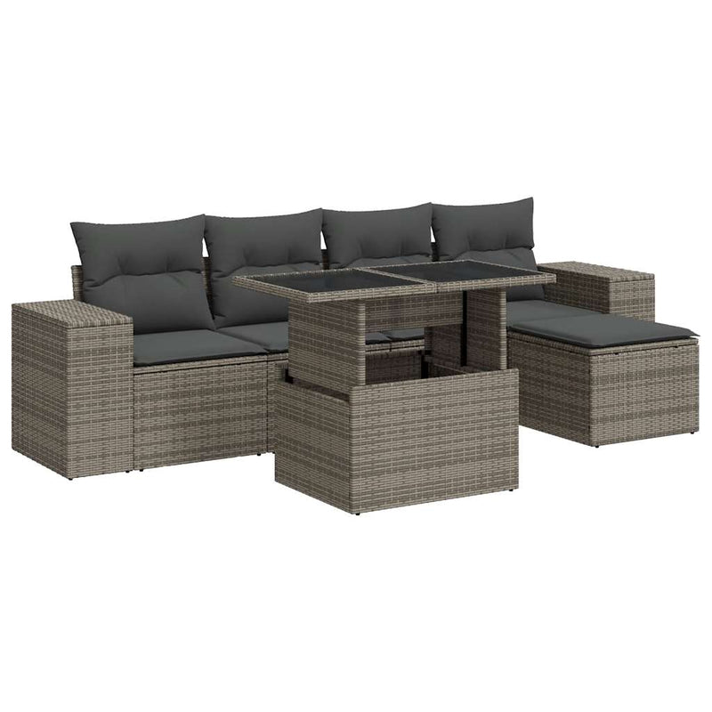 6 Piece Garden Sofa Set with Cushions Grey Poly Rattan