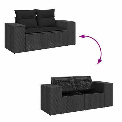 5 Piece Garden Sofa Set with Cushions Black Poly Rattan