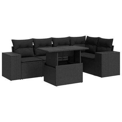 6 Piece Garden Sofa Set with Cushions Black Poly Rattan