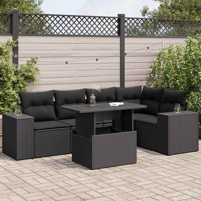 6 Piece Garden Sofa Set with Cushions Black Poly Rattan