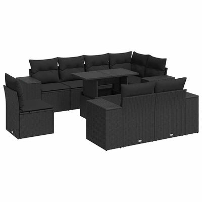 9 Piece Garden Sofa Set with Cushions Black Poly Rattan