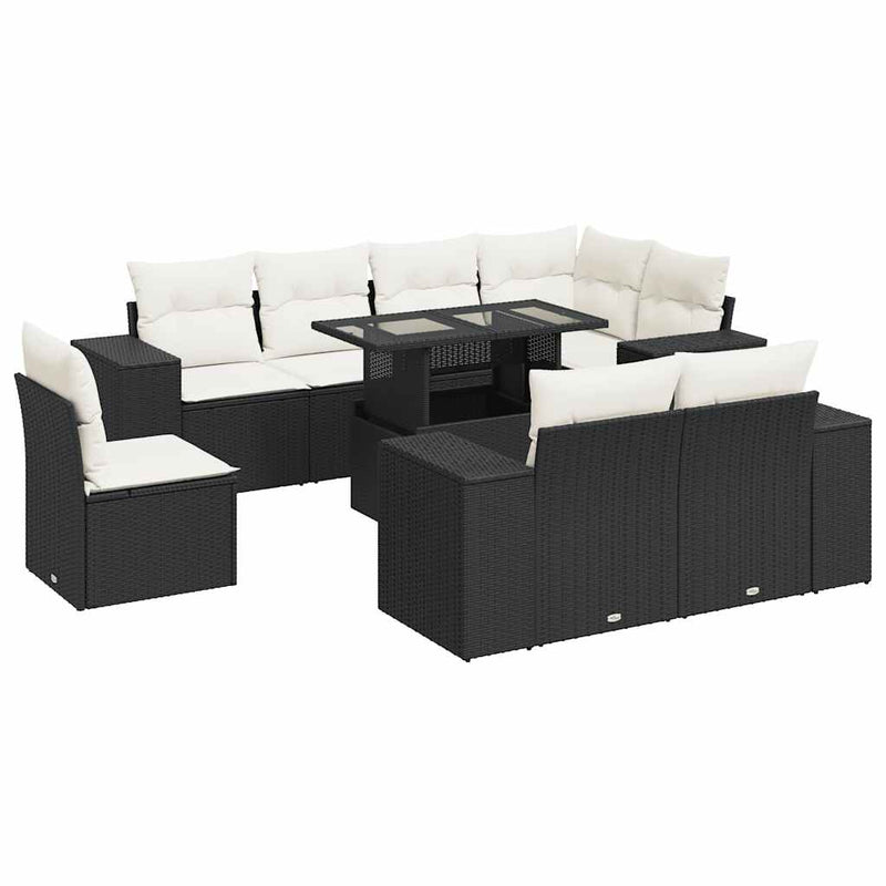 9 Piece Garden Sofa Set with Cushions Black Poly Rattan