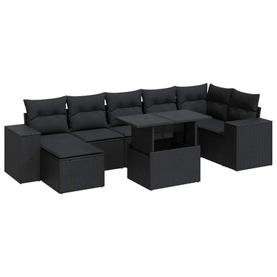 8 Piece Garden Sofa Set with Cushions Black Poly Rattan