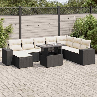 9 Piece Garden Sofa Set with Cushions Black Poly Rattan