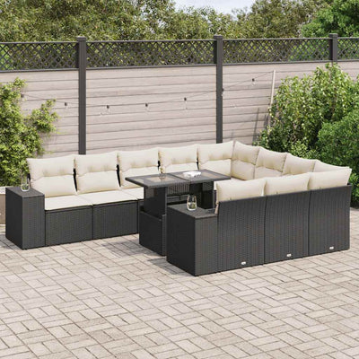 11 Piece Garden Sofa Set with Cushions Black Poly Rattan