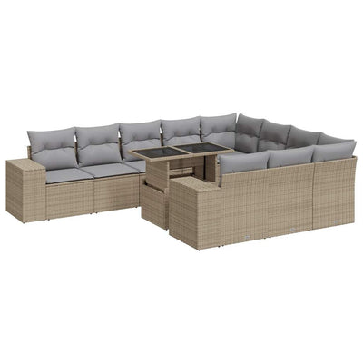 11 Piece Garden Sofa Set with Cushions Beige Poly Rattan