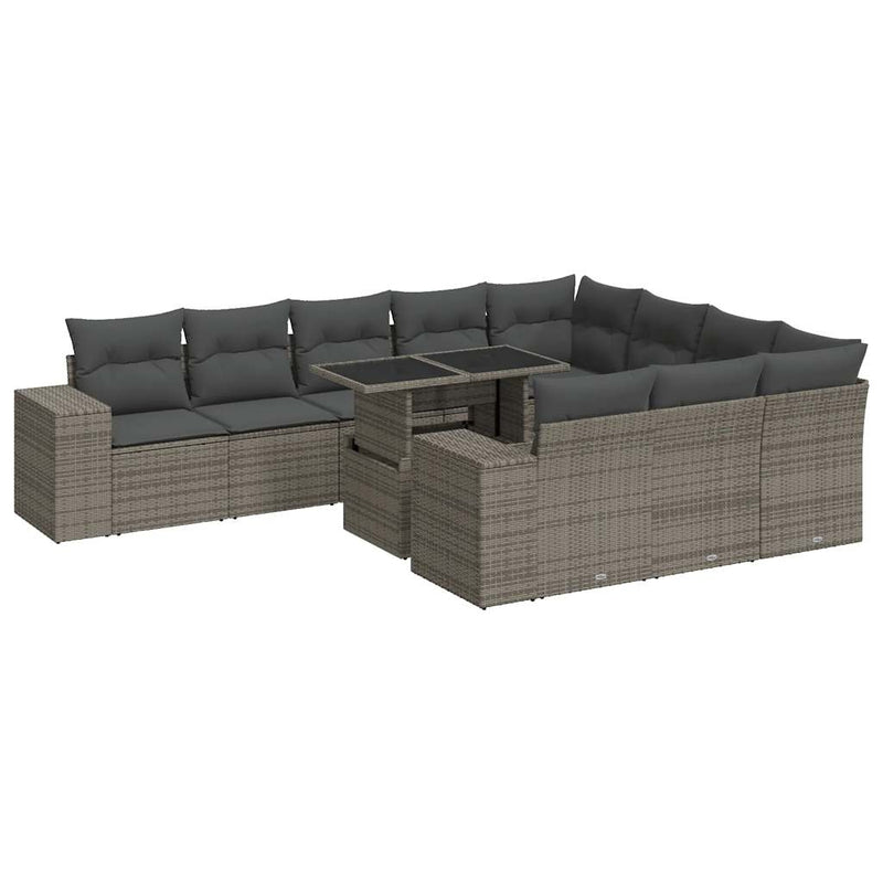 11 Piece Garden Sofa Set with Cushions Grey Poly Rattan