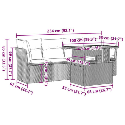 5 Piece Garden Sofa Set with Cushions Grey Poly Rattan