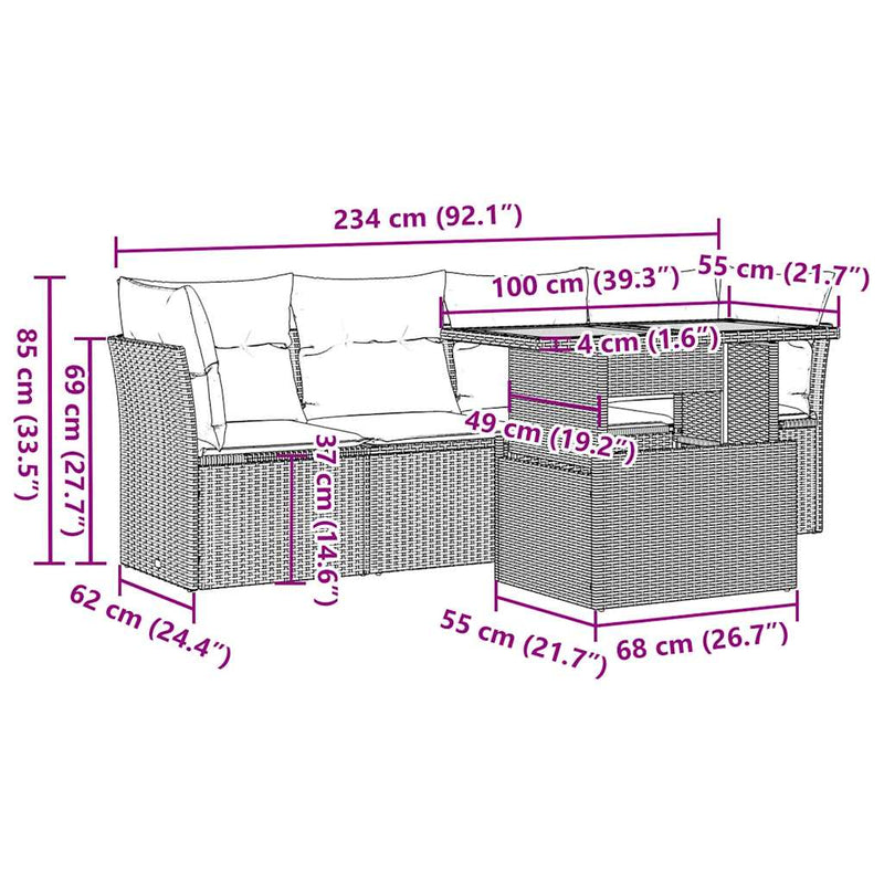 5 Piece Garden Sofa Set with Cushions Grey Poly Rattan