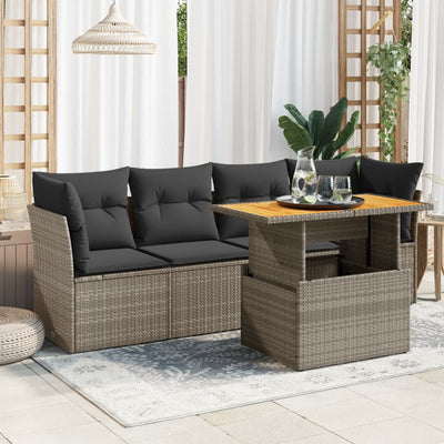 5 Piece Garden Sofa Set with Cushions Grey Poly Rattan