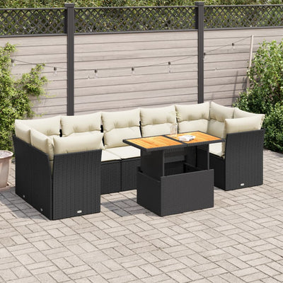 8 Piece Garden Sofa Set with Cushions Black Poly Rattan