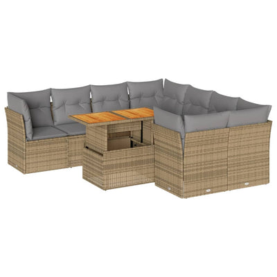 9 Piece Garden Sofa Set with Cushions Beige Poly Rattan