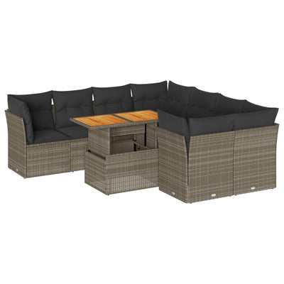 9 Piece Garden Sofa Set with Cushions Grey Poly Rattan