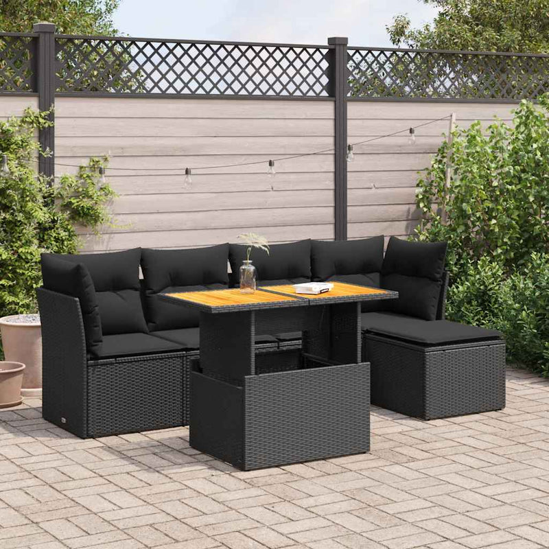 6 Piece Garden Sofa Set with Cushions Black Poly Rattan