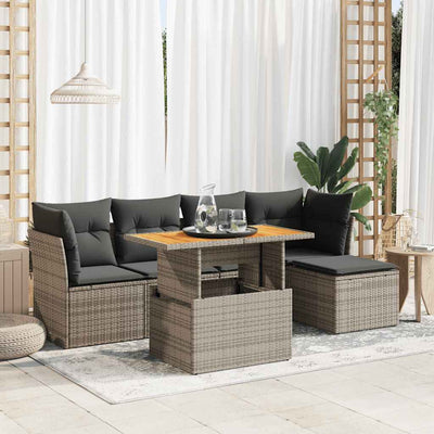 6 Piece Garden Sofa Set with Cushions Grey Poly Rattan