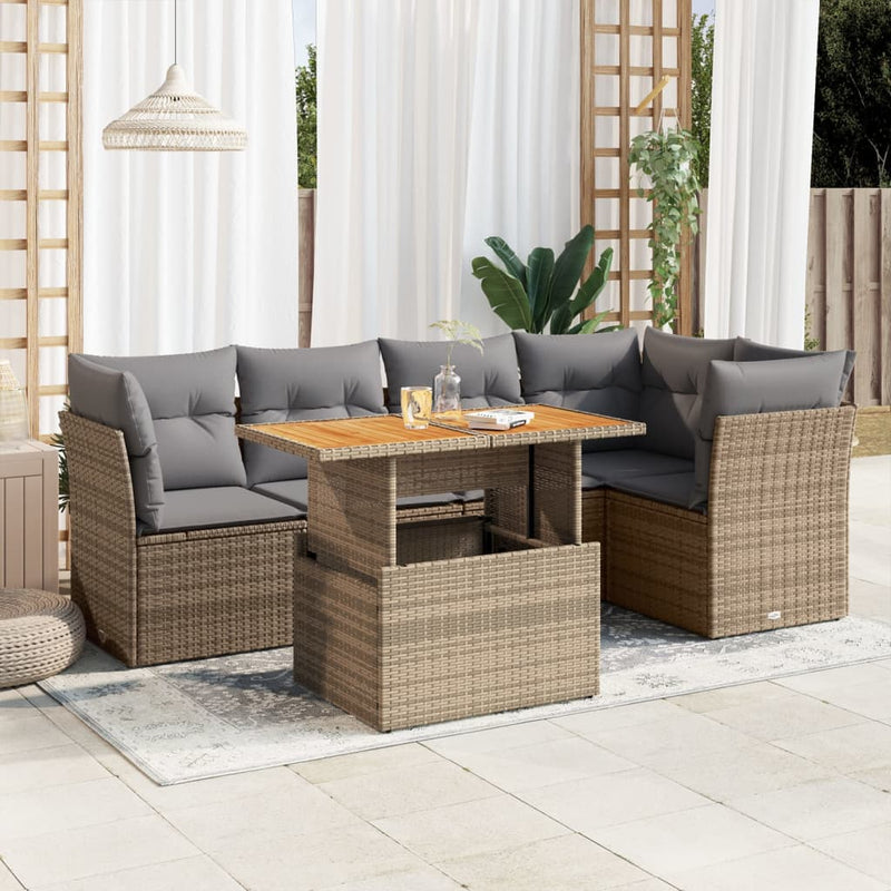 6 Piece Garden Sofa Set with Cushions Beige Poly Rattan