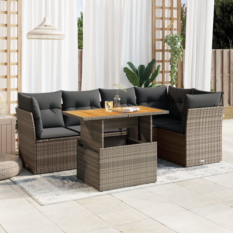 6 Piece Garden Sofa Set with Cushions Grey Poly Rattan