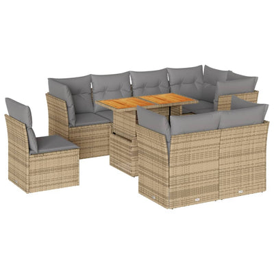 9 Piece Garden Sofa Set with Cushions Beige Poly Rattan