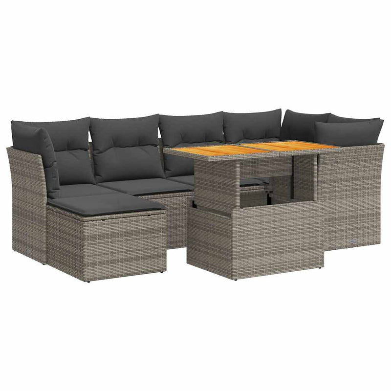 7 Piece Garden Sofa Set with Cushions Grey Poly Rattan