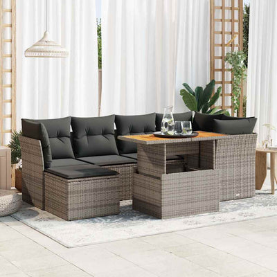 7 Piece Garden Sofa Set with Cushions Grey Poly Rattan