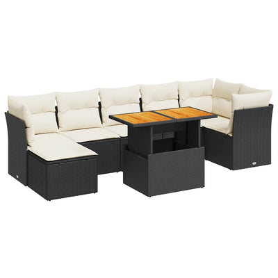 8 Piece Garden Sofa Set with Cushions Black Poly Rattan