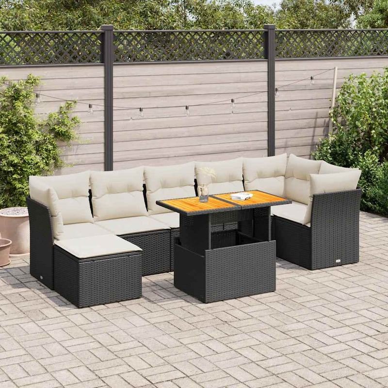 8 Piece Garden Sofa Set with Cushions Black Poly Rattan