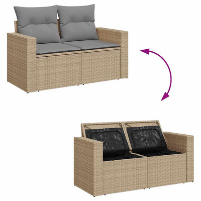 5 Piece Garden Sofa Set with Cushions Beige Poly Rattan