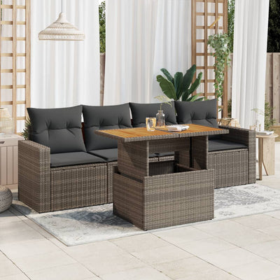 5 Piece Garden Sofa Set with Cushions Grey Poly Rattan