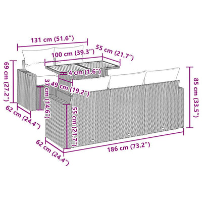 6 Piece Garden Sofa Set with Cushions Grey Poly Rattan