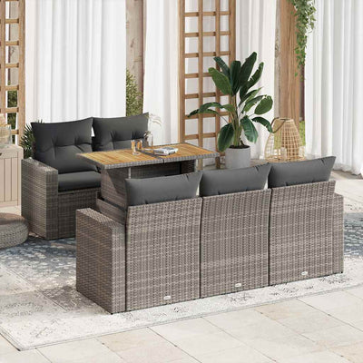 6 Piece Garden Sofa Set with Cushions Grey Poly Rattan