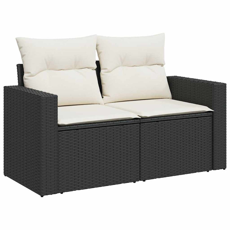 7 Piece Garden Sofa Set with Cushions Black Poly Rattan