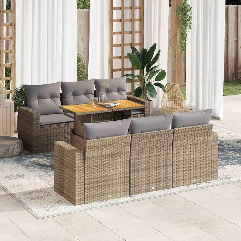 7 Piece Garden Sofa Set with Cushions Beige Poly Rattan