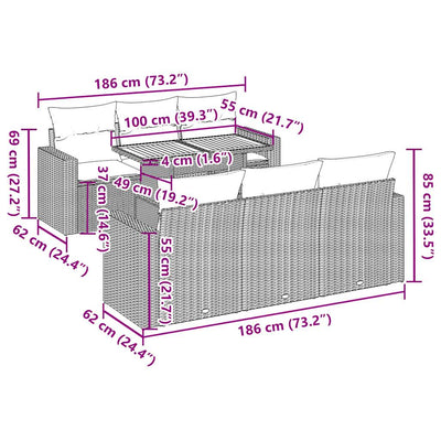 7 Piece Garden Sofa Set with Cushions Grey Poly Rattan