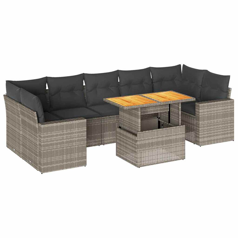 8 Piece Garden Sofa Set with Cushions Grey Poly Rattan