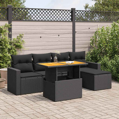 6 Piece Garden Sofa Set with Cushions Black Poly Rattan