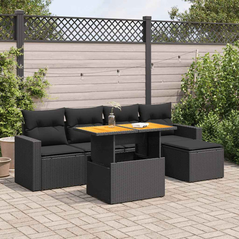 6 Piece Garden Sofa Set with Cushions Black Poly Rattan