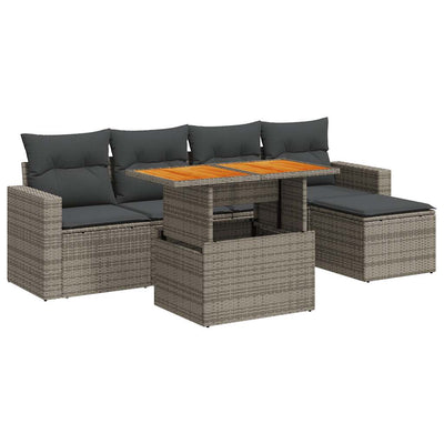 6 Piece Garden Sofa Set with Cushions Grey Poly Rattan